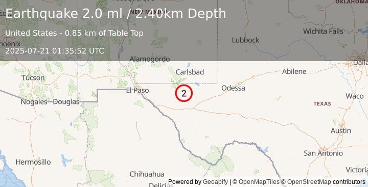 Earthquake WESTERN TEXAS (2.0 ml) (2025-07-21 01:35:52 UTC)