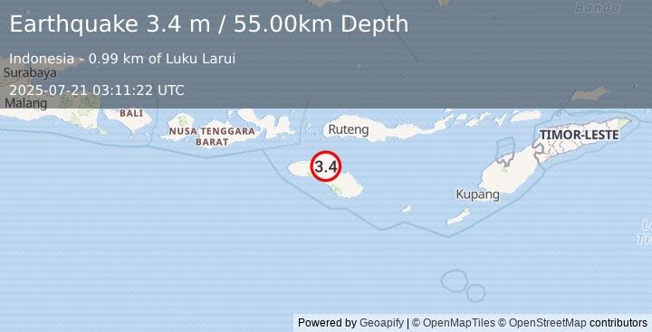 Earthquake SUMBA REGION, INDONESIA (3.4 m) (2025-07-21 03:11:22 UTC)