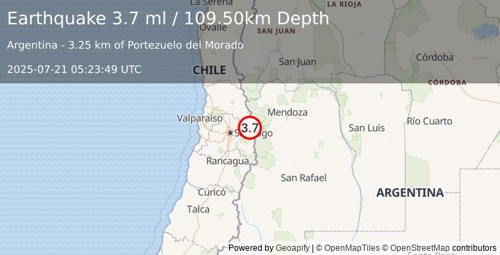 Earthquake REGION METROPOLITANA, CHILE (3.7 ml) (2025-07-21 05:23:49 UTC)