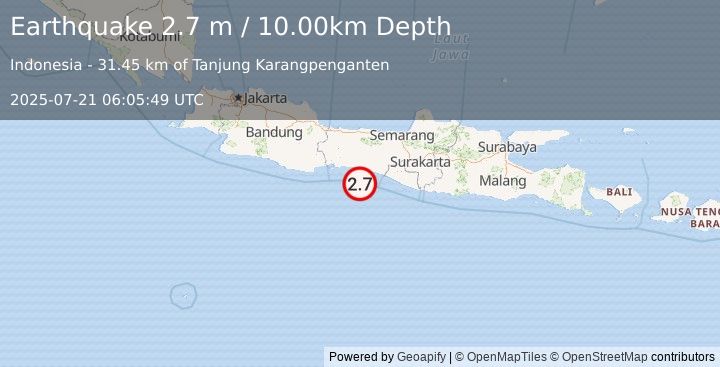 Earthquake JAVA, INDONESIA (2.7 m) (2025-07-21 06:05:49 UTC)