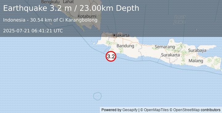 Earthquake JAVA, INDONESIA (3.2 m) (2025-07-21 06:41:21 UTC)