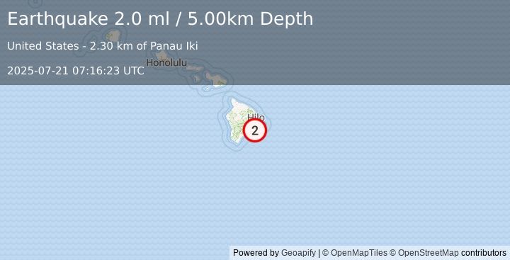 Earthquake ISLAND OF HAWAII, HAWAII (2.0 ml) (2025-07-21 07:16:23 UTC)