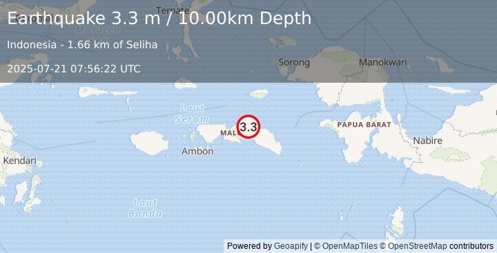 Earthquake SERAM, INDONESIA (3.3 m) (2025-07-21 07:56:22 UTC)
