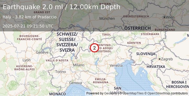 Earthquake NORTHERN ITALY (2.0 ml) (2025-07-21 09:21:50 UTC)