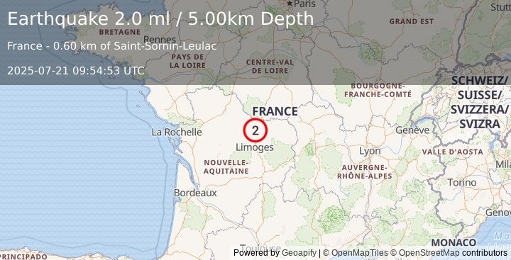 Earthquake FRANCE (2.0 ml) (2025-07-21 09:54:53 UTC)
