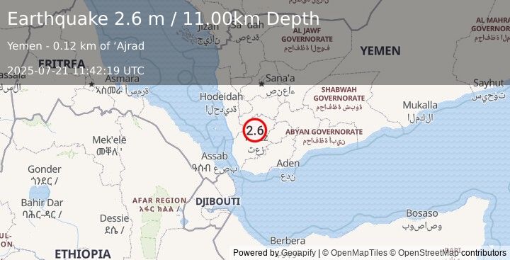 Earthquake YEMEN (2.6 m) (2025-07-21 11:42:19 UTC)