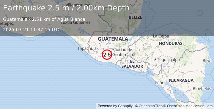 Earthquake GUATEMALA (2.5 m) (2025-07-21 11:37:15 UTC)
