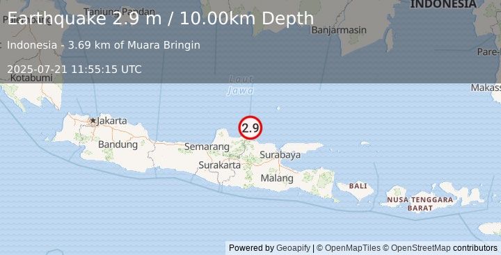 Earthquake JAVA, INDONESIA (2.9 m) (2025-07-21 11:55:15 UTC)