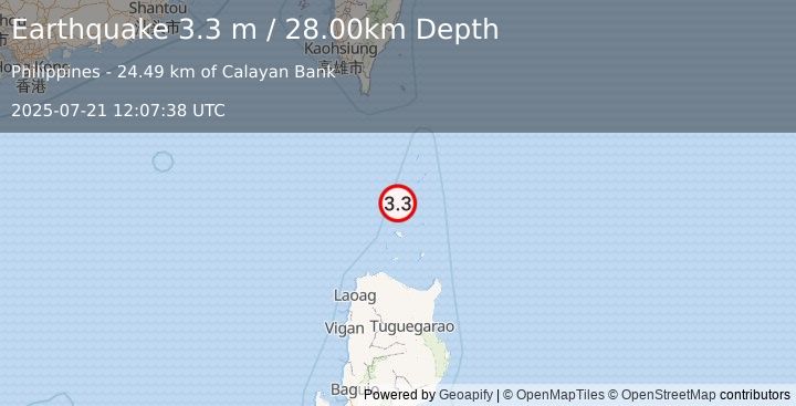 Earthquake BABUYAN ISL REGION, PHILIPPINES (3.3 m) (2025-07-21 12:07:38 UTC)