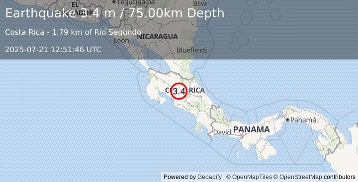 Earthquake COSTA RICA (3.4 m) (2025-07-21 12:51:46 UTC)