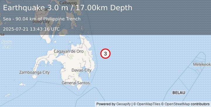 Earthquake PHILIPPINE ISLANDS REGION (3.0 m) (2025-07-21 13:43:16 UTC)
