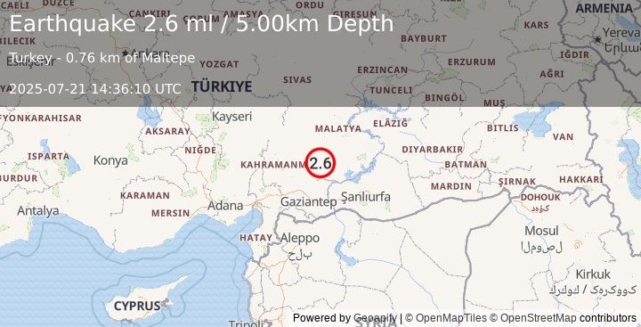 Earthquake CENTRAL TURKEY (2.7 ml) (2025-07-21 14:36:11 UTC)