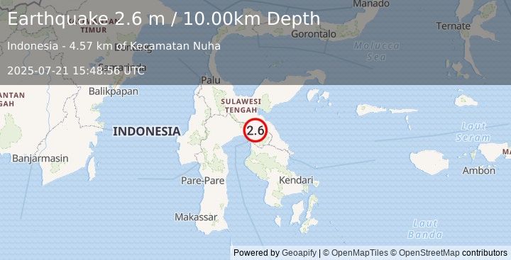 Earthquake SULAWESI, INDONESIA (2.6 m) (2025-07-21 15:48:56 UTC)