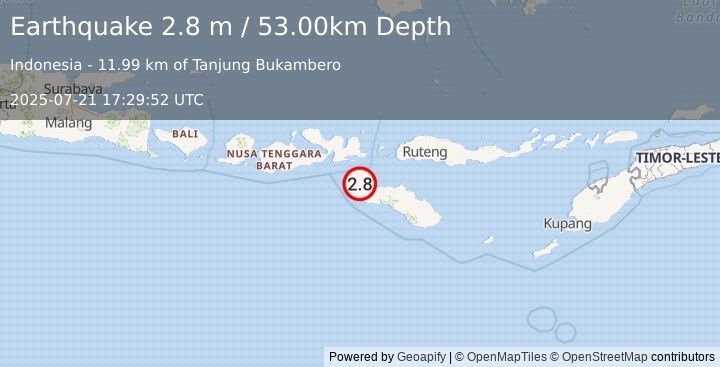 Earthquake SUMBA REGION, INDONESIA (2.8 m) (2025-07-21 17:29:52 UTC)