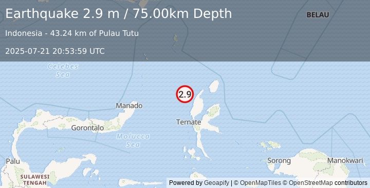Earthquake HALMAHERA, INDONESIA (2.9 m) (2025-07-21 20:53:59 UTC)