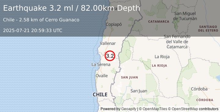 Earthquake COQUIMBO, CHILE (3.2 ml) (2025-07-21 20:59:33 UTC)