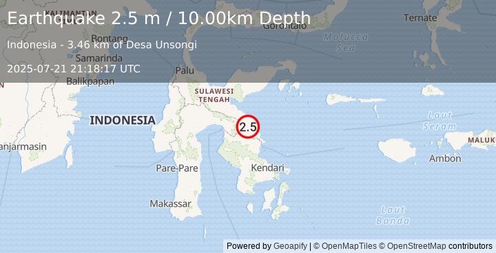Earthquake SULAWESI, INDONESIA (2.5 m) (2025-07-21 21:18:17 UTC)