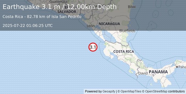 Earthquake OFF COAST OF COSTA RICA (3.1 m) (2025-07-22 01:06:25 UTC)