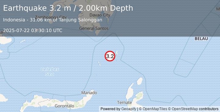 Earthquake KEPULAUAN TALAUD, INDONESIA (3.2 m) (2025-07-22 03:30:10 UTC)