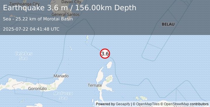 Earthquake NORTH OF HALMAHERA, INDONESIA (3.6 m) (2025-07-22 04:41:48 UTC)