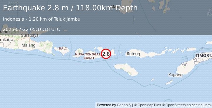 Earthquake SUMBAWA REGION, INDONESIA (2.8 m) (2025-07-22 05:16:18 UTC)