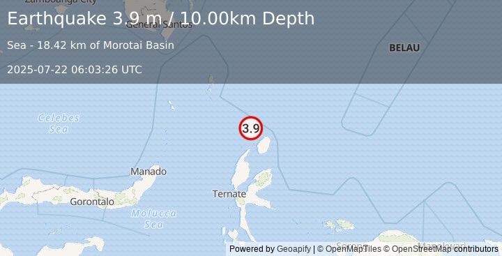 Earthquake HALMAHERA, INDONESIA (3.9 m) (2025-07-22 06:03:26 UTC)