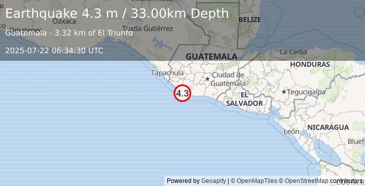 Earthquake OFFSHORE GUATEMALA (4.3 m) (2025-07-22 06:34:30 UTC)