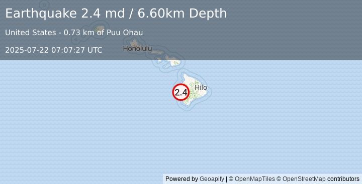Earthquake ISLAND OF HAWAII, HAWAII (2.4 md) (2025-07-22 07:07:27 UTC)