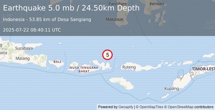 Earthquake FLORES SEA (5.0 mb) (2025-07-22 08:40:11 UTC)