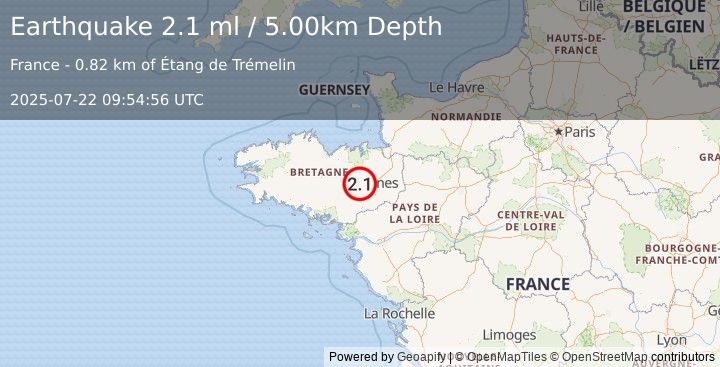 Earthquake FRANCE (2.1 ml) (2025-07-22 09:54:56 UTC)