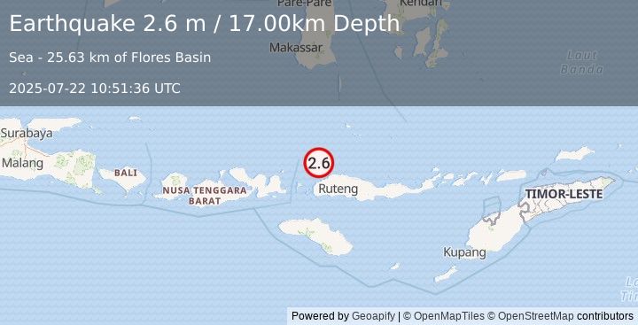 Earthquake FLORES SEA (2.6 m) (2025-07-22 10:51:36 UTC)