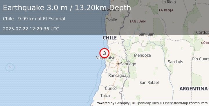 Earthquake OFFSHORE VALPARAISO, CHILE (2.9 ml) (2025-07-22 12:29:37 UTC)