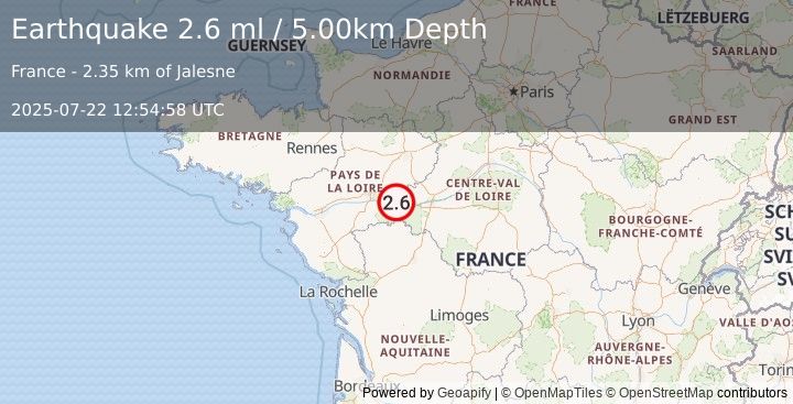 Earthquake FRANCE (2.6 ml) (2025-07-22 12:54:58 UTC)