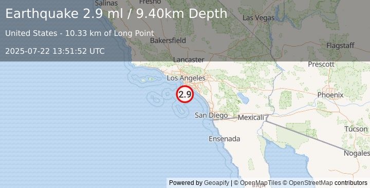 Earthquake SAN PEDRO CHANNEL, CALIFORNIA (2.9 ml) (2025-07-22 13:51:52 UTC)