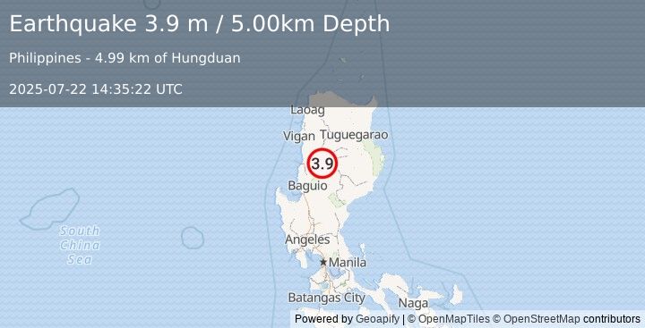 Earthquake LUZON, PHILIPPINES (3.9 m) (2025-07-22 14:35:22 UTC)