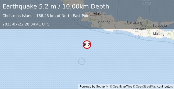 Earthquake SOUTH OF JAVA, INDONESIA (4.9 mw) (2025-07-22 20:04:41 UTC)