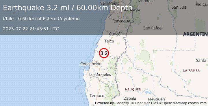 Earthquake BIO-BIO, CHILE (3.2 ml) (2025-07-22 21:43:51 UTC)