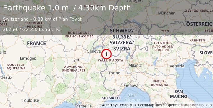 Earthquake SWITZERLAND (1.0 ml) (2025-07-22 23:05:56 UTC)