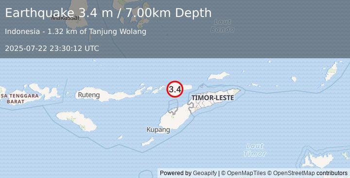 Earthquake KEPULAUAN ALOR, INDONESIA (3.4 m) (2025-07-22 23:30:12 UTC)