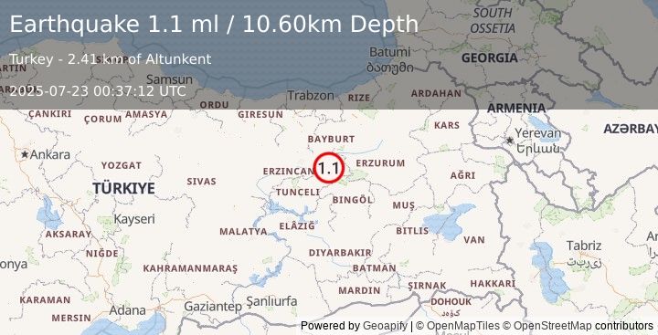 Earthquake EASTERN TURKEY (1.1 ml) (2025-07-23 00:37:12 UTC)