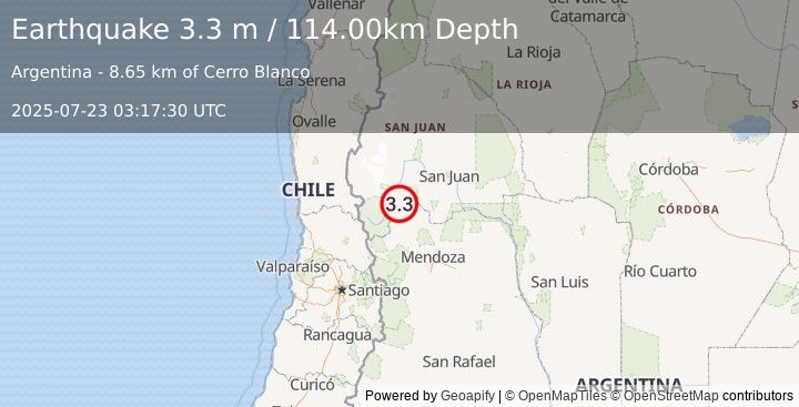 Earthquake SAN JUAN, ARGENTINA (3.3 m) (2025-07-23 03:17:30 UTC)