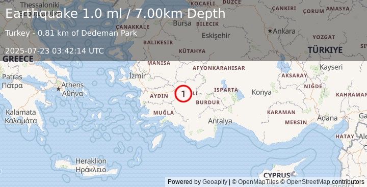Earthquake WESTERN TURKEY (1.0 ml) (2025-07-23 03:42:14 UTC)