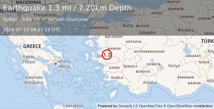 Earthquake WESTERN TURKEY (1.3 ml) (2025-07-23 04:37:19 UTC)