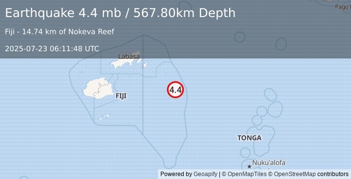 Earthquake FIJI REGION (4.4 mb) (2025-07-23 06:11:49 UTC)