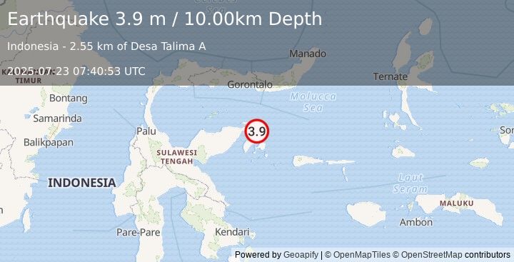 Earthquake SULAWESI, INDONESIA (3.9 m) (2025-07-23 07:40:53 UTC)