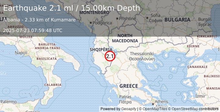Earthquake ALBANIA (2.1 ml) (2025-07-23 07:59:48 UTC)