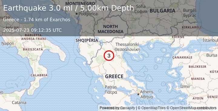 Earthquake GREECE (3.0 ml) (2025-07-23 09:12:34 UTC)