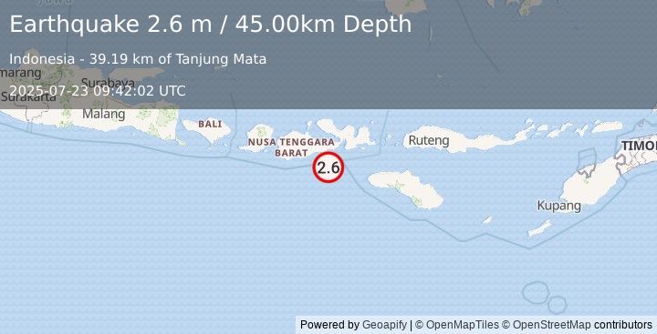 Earthquake SUMBAWA REGION, INDONESIA (2.6 m) (2025-07-23 09:42:02 UTC)