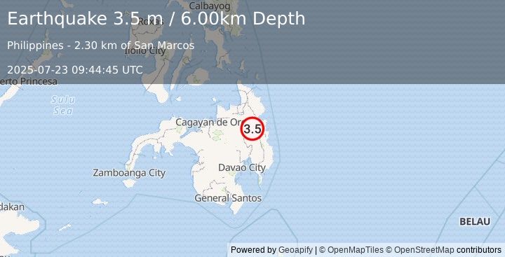 Earthquake MINDANAO, PHILIPPINES (3.5 m) (2025-07-23 09:44:45 UTC)