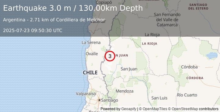 Earthquake SAN JUAN, ARGENTINA (3.0 ml) (2025-07-23 09:50:29 UTC)